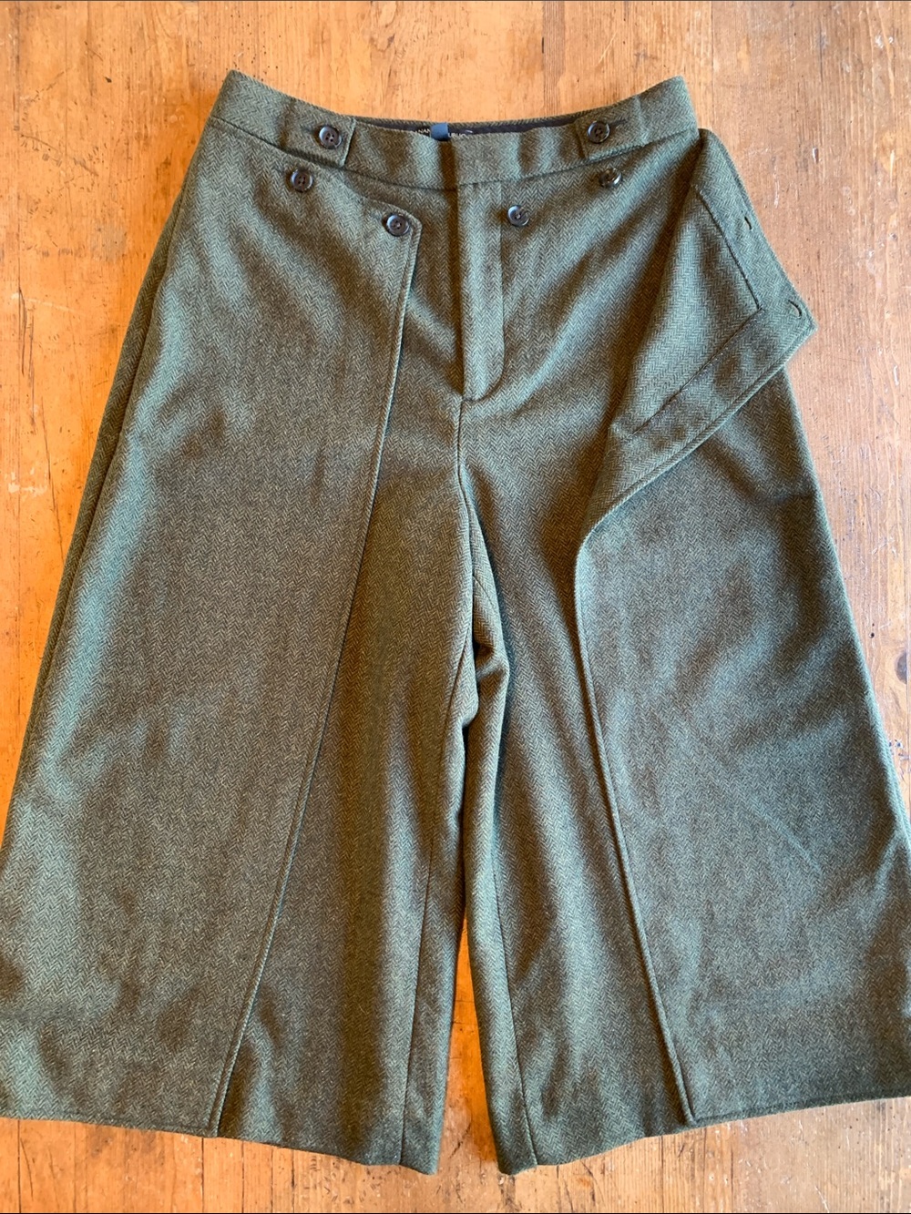 Tweed Wide Leg Olive Green High-Waist Trousers - Picture 8 of 16